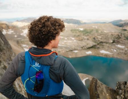 Hiking in the Tetons, hiker above lake