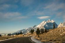 Winding road leading to the Tetons