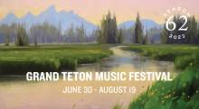 Grand Teton Music Festival poster of painted mountains and river